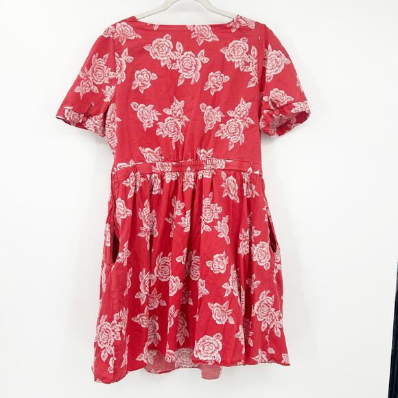 Modcloth Womens Retro Pinup Valentines Day Scoop‎ Neck Rose Floral Dress Size 1X - Picture 9 of 9